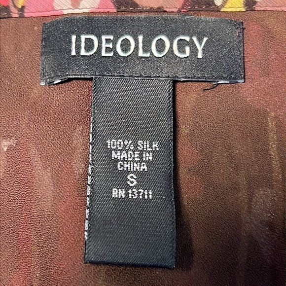 IDEOLOGY SMALL BROWN AND PINK SLEEVELESS SILK BLOUSE WITH HANDKERCHIEF HEM - Picture 9 of 9